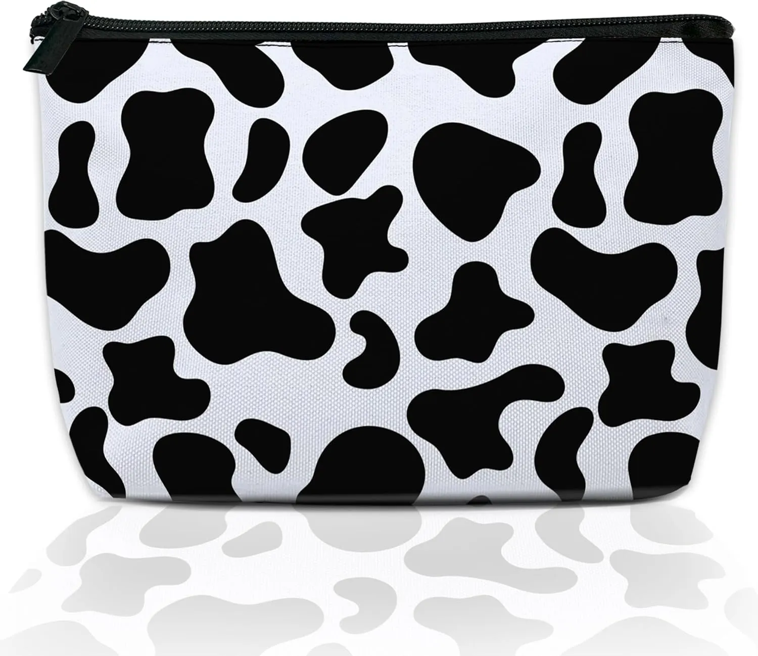 Makeup Bag Black White Cowhide Cosmetic Bag for Women, Waterproof Large Capacity Travel Toiletry Organizer 9.55.9 Inch