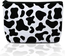 Makeup Bag Black White Cowhide Cosmetic Bag for Women, Waterproof Large Capacity Travel Toiletry Organizer 9.55.9 Inch