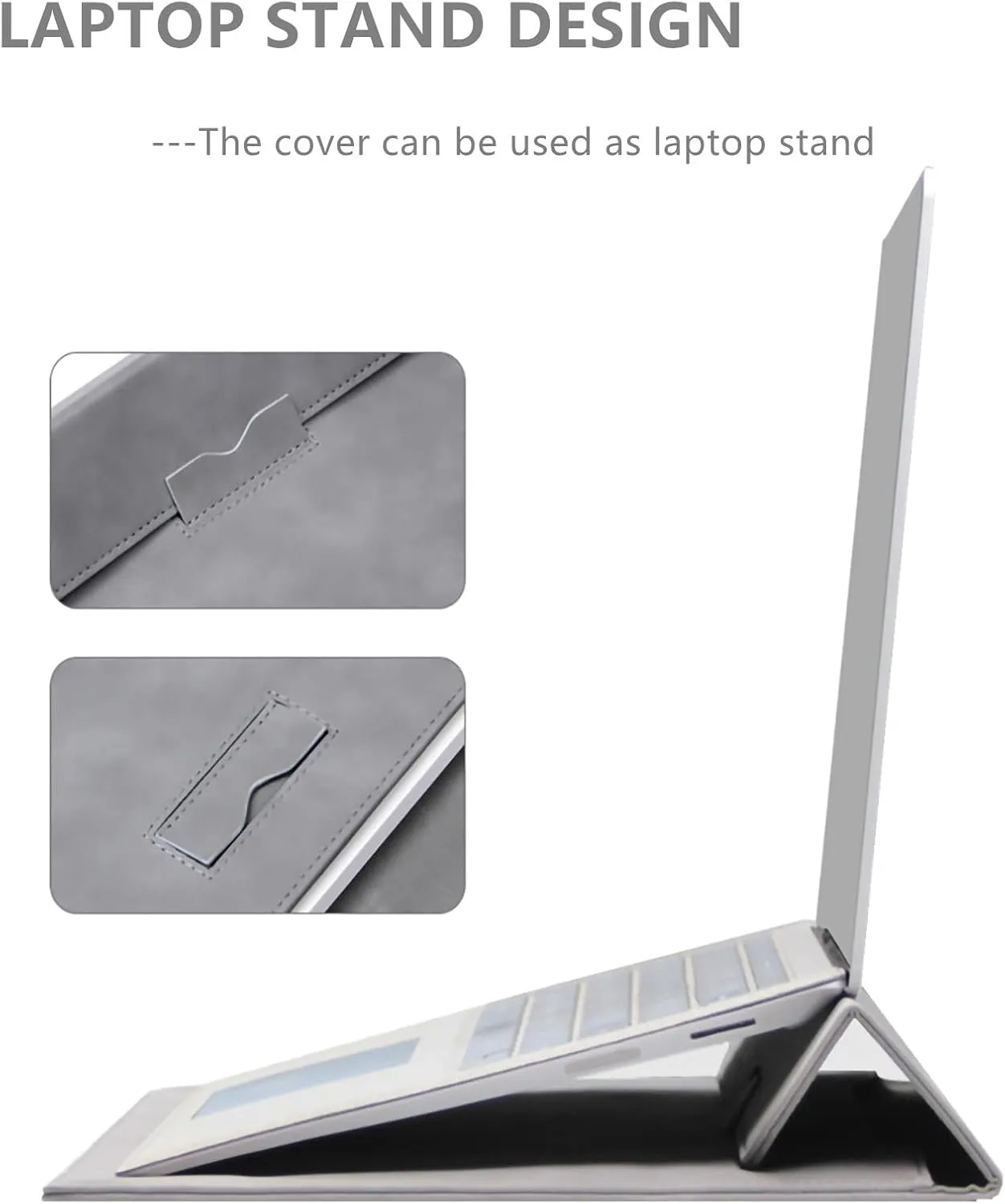 Megoo 15" Slim Laptop Sleeve PU Case with Stand for MacBook Air 15.3"/Pro 16.2", Samsung Galaxy Book 15.6", Microsoft Surface Laptop 7/6/5/Book 15.6", Carry Case for 15" 16" Chromebook Notebook(Gray)