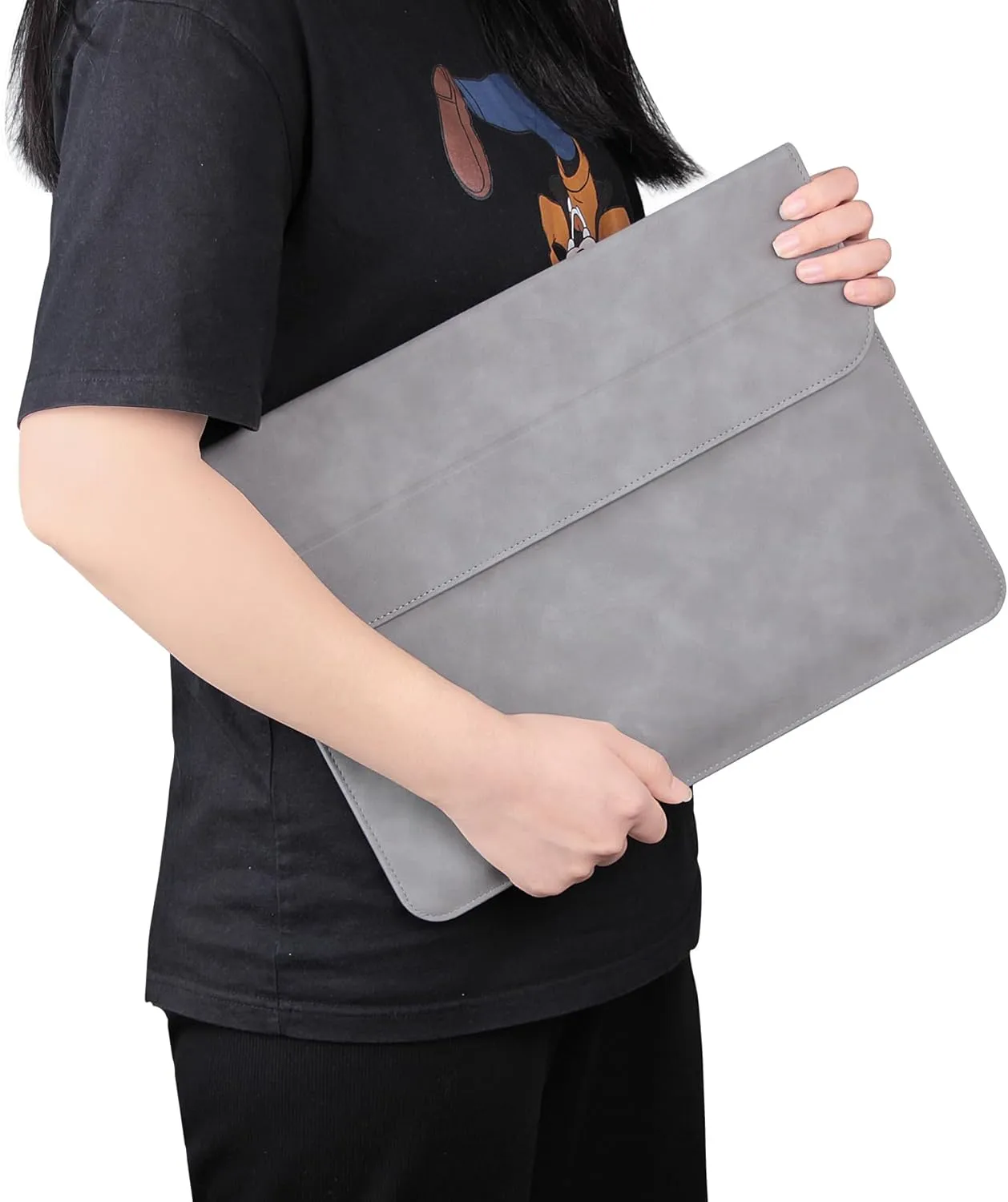 Megoo 15" Slim Laptop Sleeve PU Case with Stand for MacBook Air 15.3"/Pro 16.2", Samsung Galaxy Book 15.6", Microsoft Surface Laptop 7/6/5/Book 15.6", Carry Case for 15" 16" Chromebook Notebook(Gray)