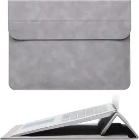 Megoo 15" Slim Laptop Sleeve PU Case with Stand for MacBook Air 15.3"/Pro 16.2", Samsung Galaxy Book 15.6", Microsoft Surface Laptop 7/6/5/Book 15.6", Carry Case for 15" 16" Chromebook Notebook(Gray)