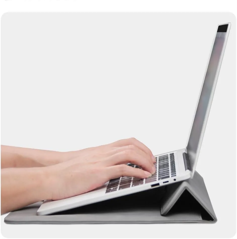 Megoo 15" Slim Laptop Sleeve PU Case with Stand for MacBook Air 15.3"/Pro 16.2", Samsung Galaxy Book 15.6", Microsoft Surface Laptop 7/6/5/Book 15.6", Carry Case for 15" 16" Chromebook Notebook(Gray)