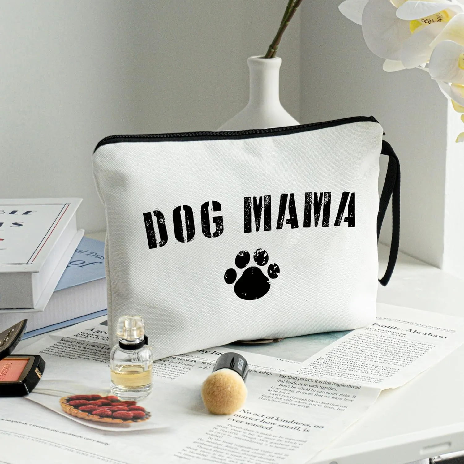 METALPHA Dog Mom Makeup Bag for Purse Zipper Canvas Make Up Bag Large Pencil Pouch Bag with Wrist Strap, Dog Lovers Cosmetic Bags Makeup Pouch