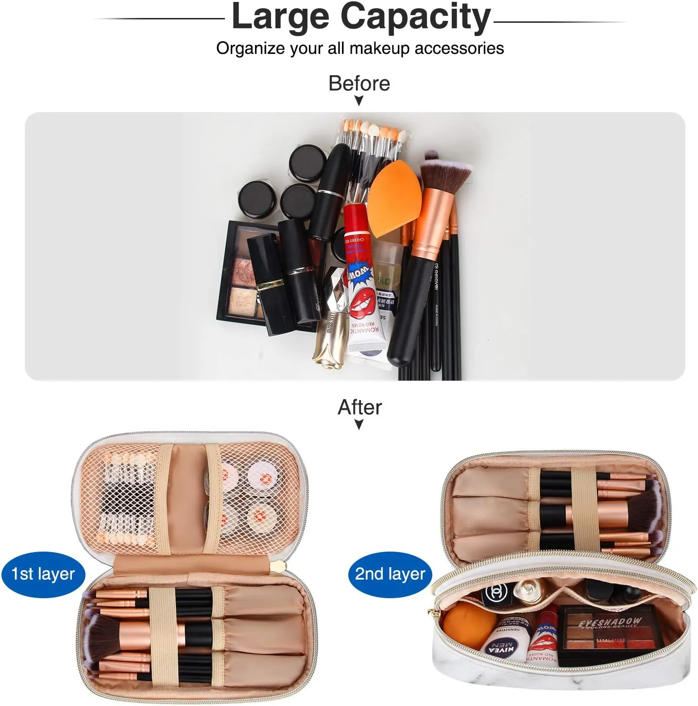 MONSTINA Makeup Bag for Women,Pouch Bag,Makeup Brush Bags Travel Kit Organizer Cosmetic Bag (cwhite)