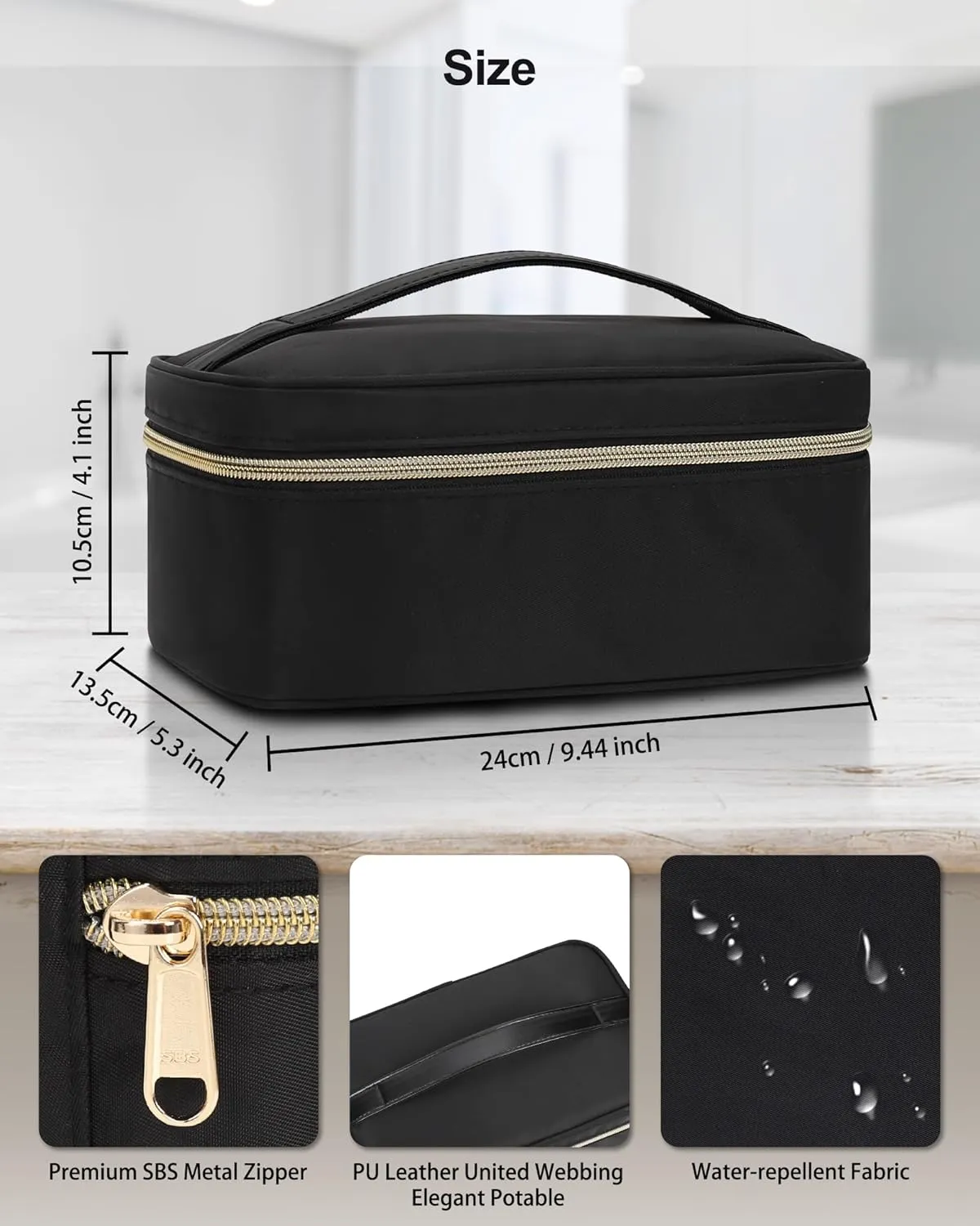 MONSTINA Makeup Bag Large Capacity Portable Cosmetic Organizer,Waterproof Travel Toiletry Bag with Divider Gifts for Girls and Women,Black Small