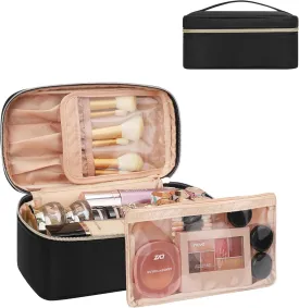 MONSTINA Makeup Bag Large Capacity Portable Cosmetic Organizer,Waterproof Travel Toiletry Bag with Divider Gifts for Girls and Women,Black Small