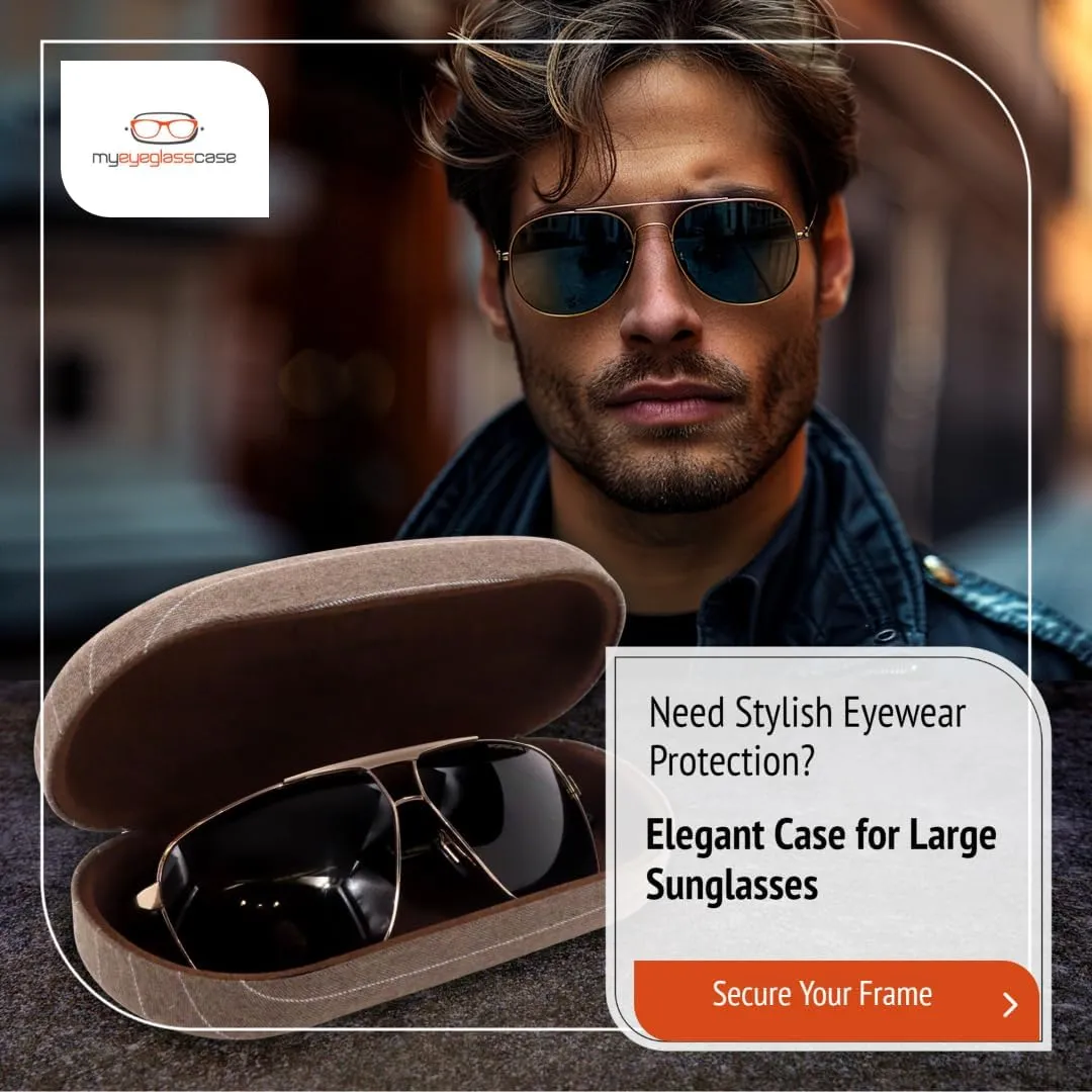 MyEyeglassCase - Large Sunglasses Case - Hard Glasses Case Holder w/Pouch & Cloth - Eyeglass Case Aviator Frames Men & Women