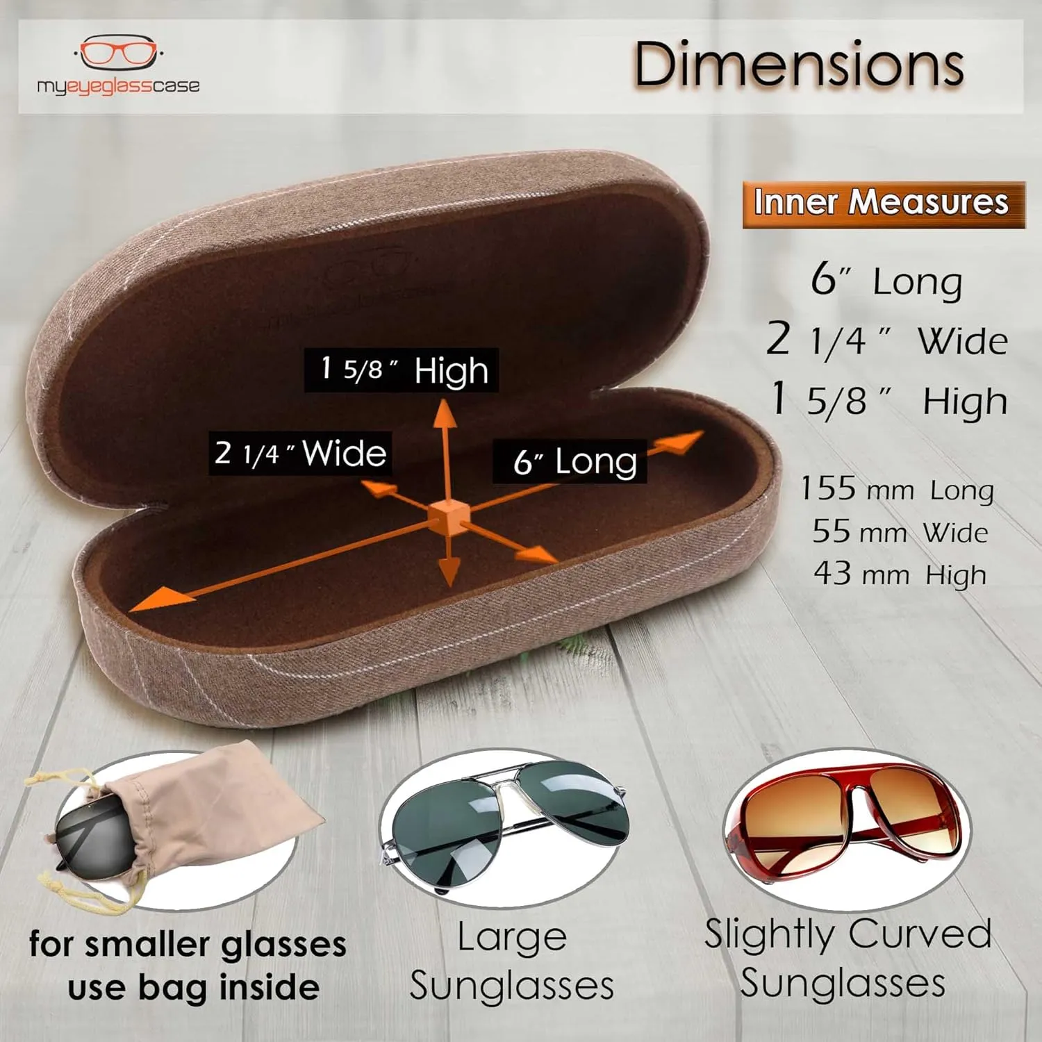 MyEyeglassCase - Large Sunglasses Case - Hard Glasses Case Holder w/Pouch & Cloth - Eyeglass Case Aviator Frames Men & Women