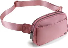 Pander Everywhere Belt Bag for Women, 5 Zipper Pockets Nylon Crossbody Fanny Pack Purse (Dune Pink)