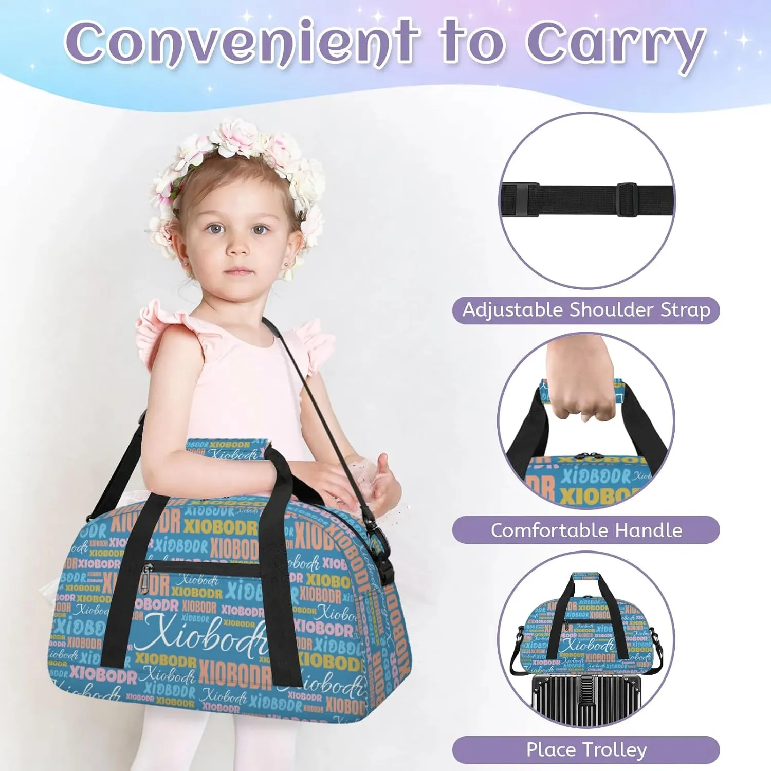 Personalized Cute Duffle Bag - Custom Name Kids Sports Bag, Sleepover Bags for Girls, Lightweight Toddler Boys Overnight Bag for Weekender Travel Cheer Dance Ball Game, Blue Orange