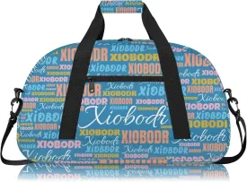 Personalized Cute Duffle Bag - Custom Name Kids Sports Bag, Sleepover Bags for Girls, Lightweight Toddler Boys Overnight Bag for Weekender Travel Cheer Dance Ball Game, Blue Orange