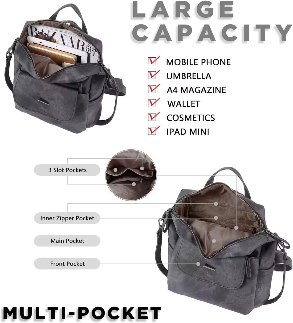 PU Leather Backpack Purse for Women Fashion Multipurpose Design Handbag Ladies Shoulder Bags Travel Backpack Blue