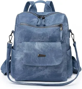 PU Leather Backpack Purse for Women Fashion Multipurpose Design Handbag Ladies Shoulder Bags Travel Backpack Blue