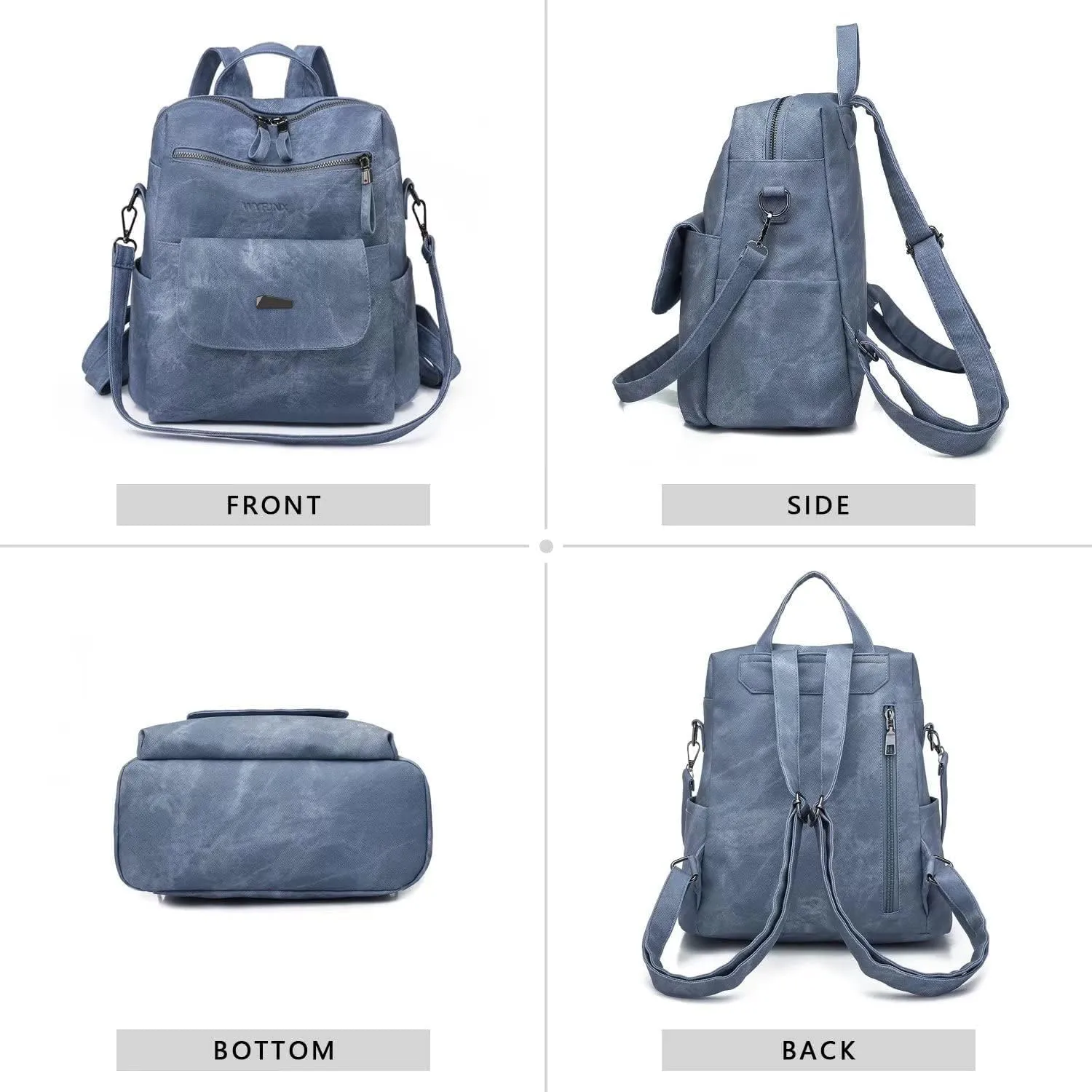 PU Leather Backpack Purse for Women Fashion Multipurpose Design Handbag Ladies Shoulder Bags Travel Backpack Blue
