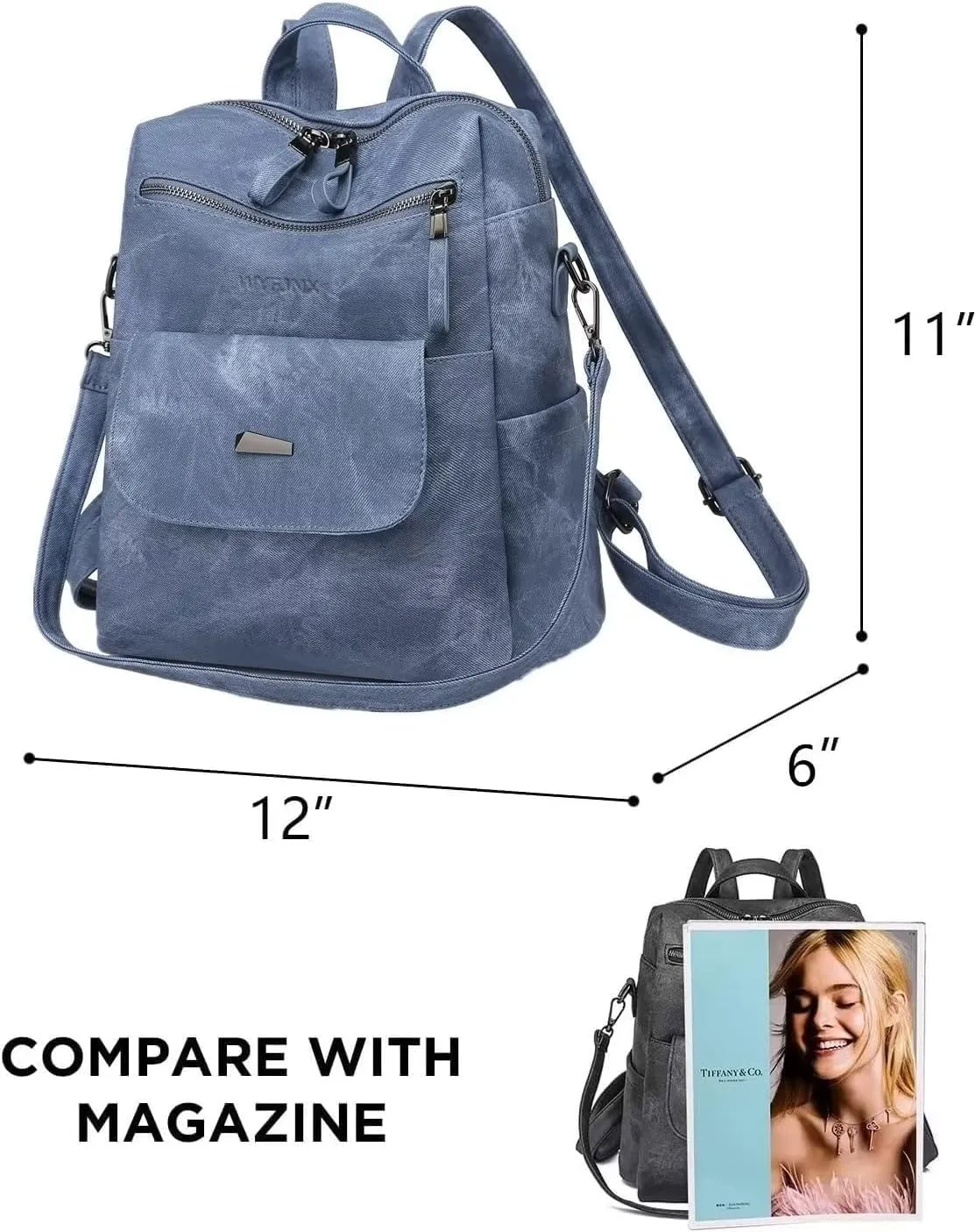 PU Leather Backpack Purse for Women Fashion Multipurpose Design Handbag Ladies Shoulder Bags Travel Backpack Blue
