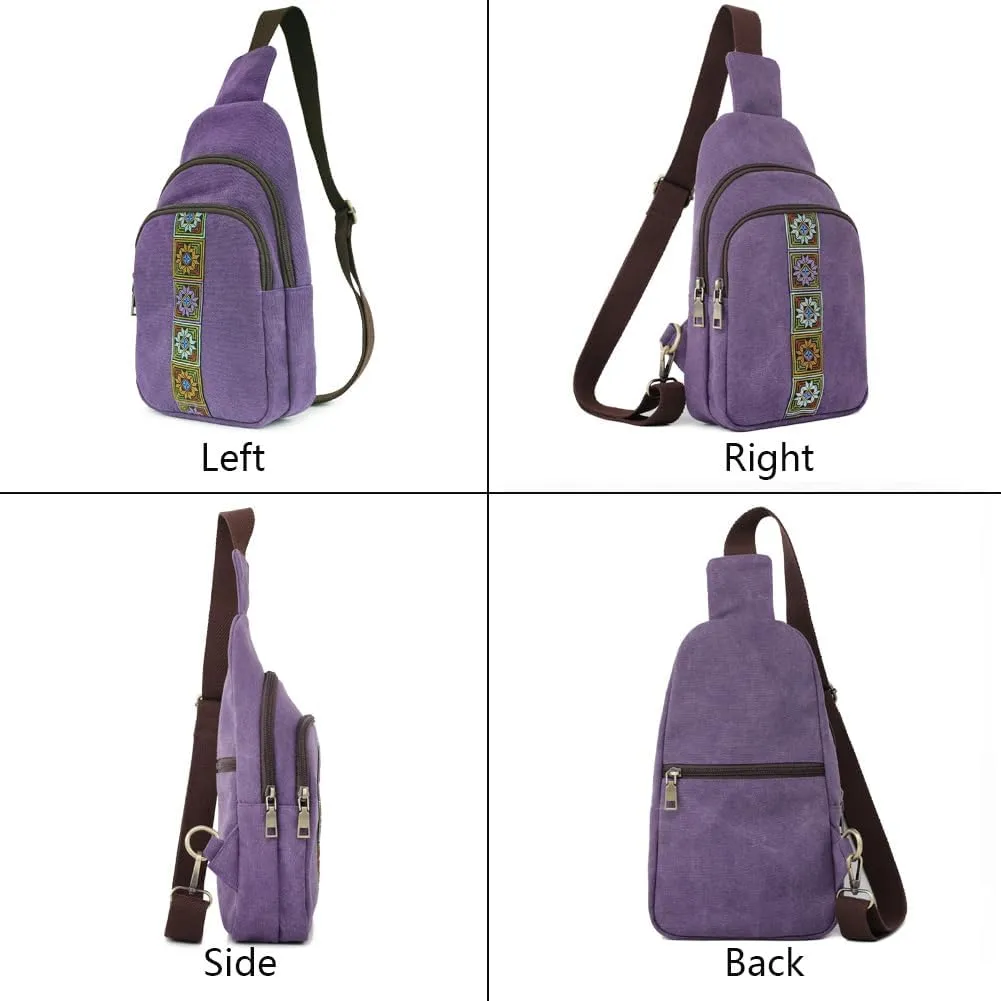 SILKAREA Canvas Sling Bag for Wome Crossbody Purse Small Sling Backpack Purse Travel Hiking Chest Bag Daypack