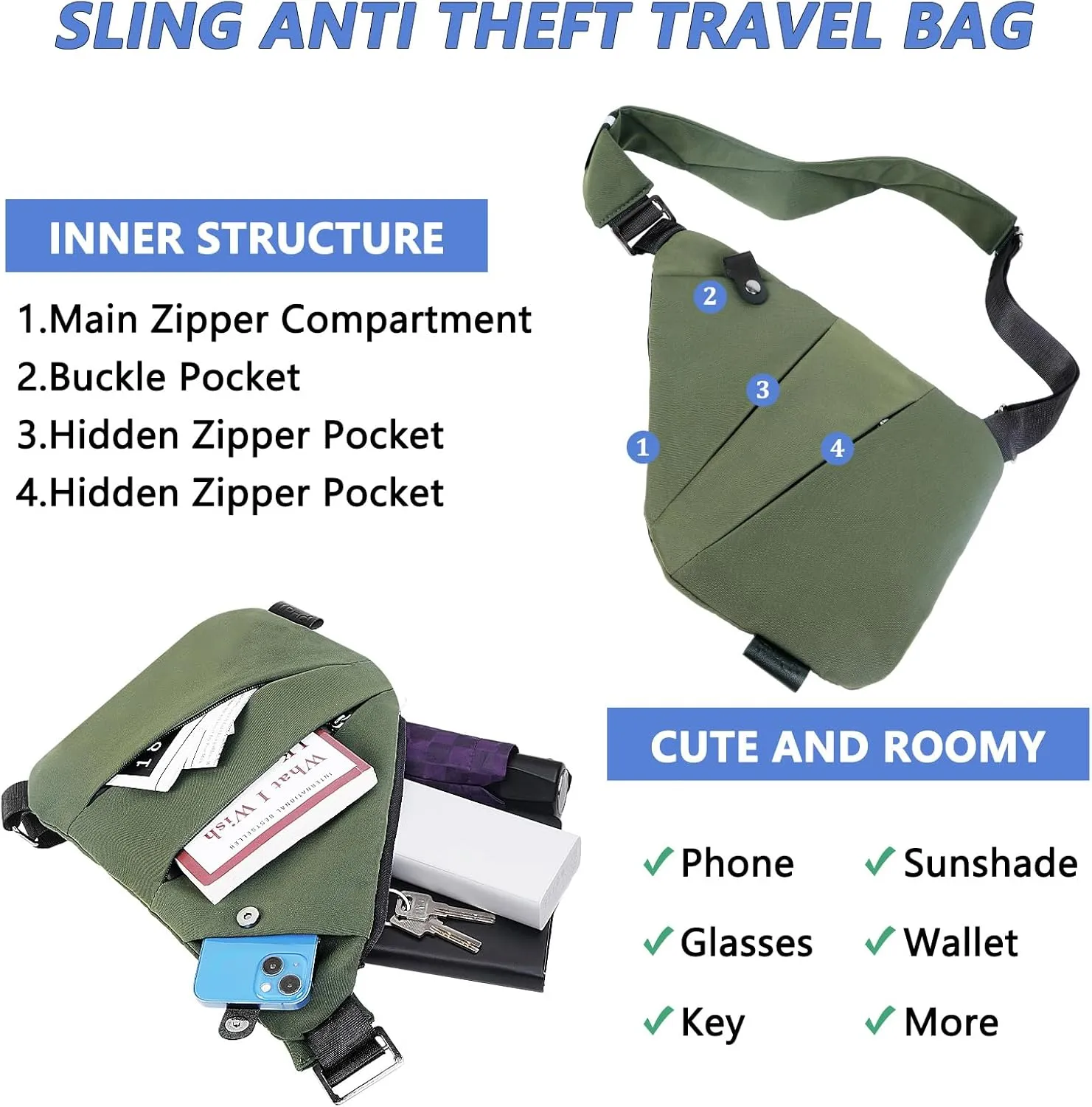 Sling Bag for Women Men, Anti Theft Travel Bag Crossbody Bags for Women Men Flex Bag for Outdoor Sport Casual Hiking Running