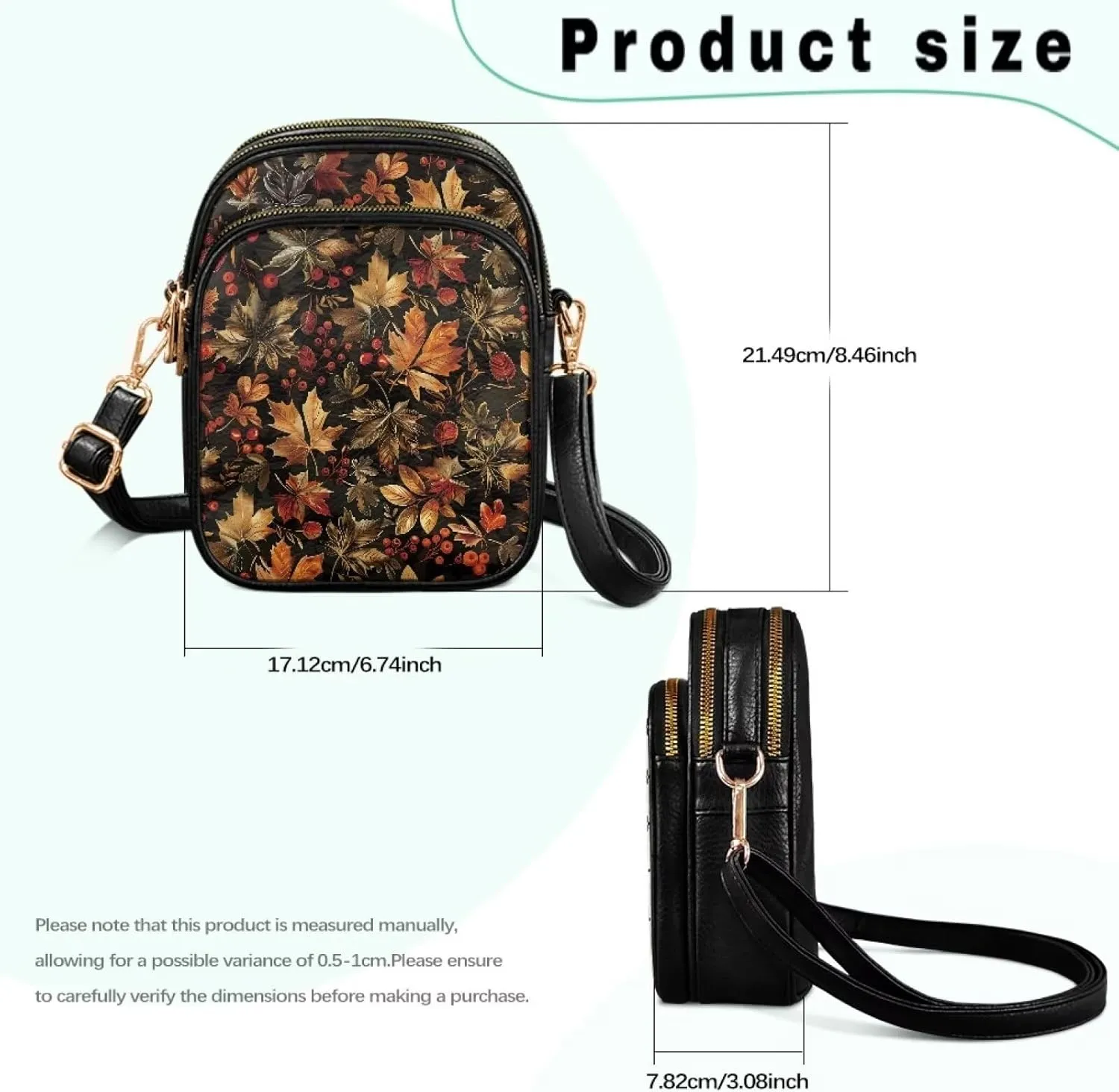 Small Leather Crossbody Bag for Women, Leaf Flowers PU Leather Cell Phone Purse Handbag with Adjustable Strap