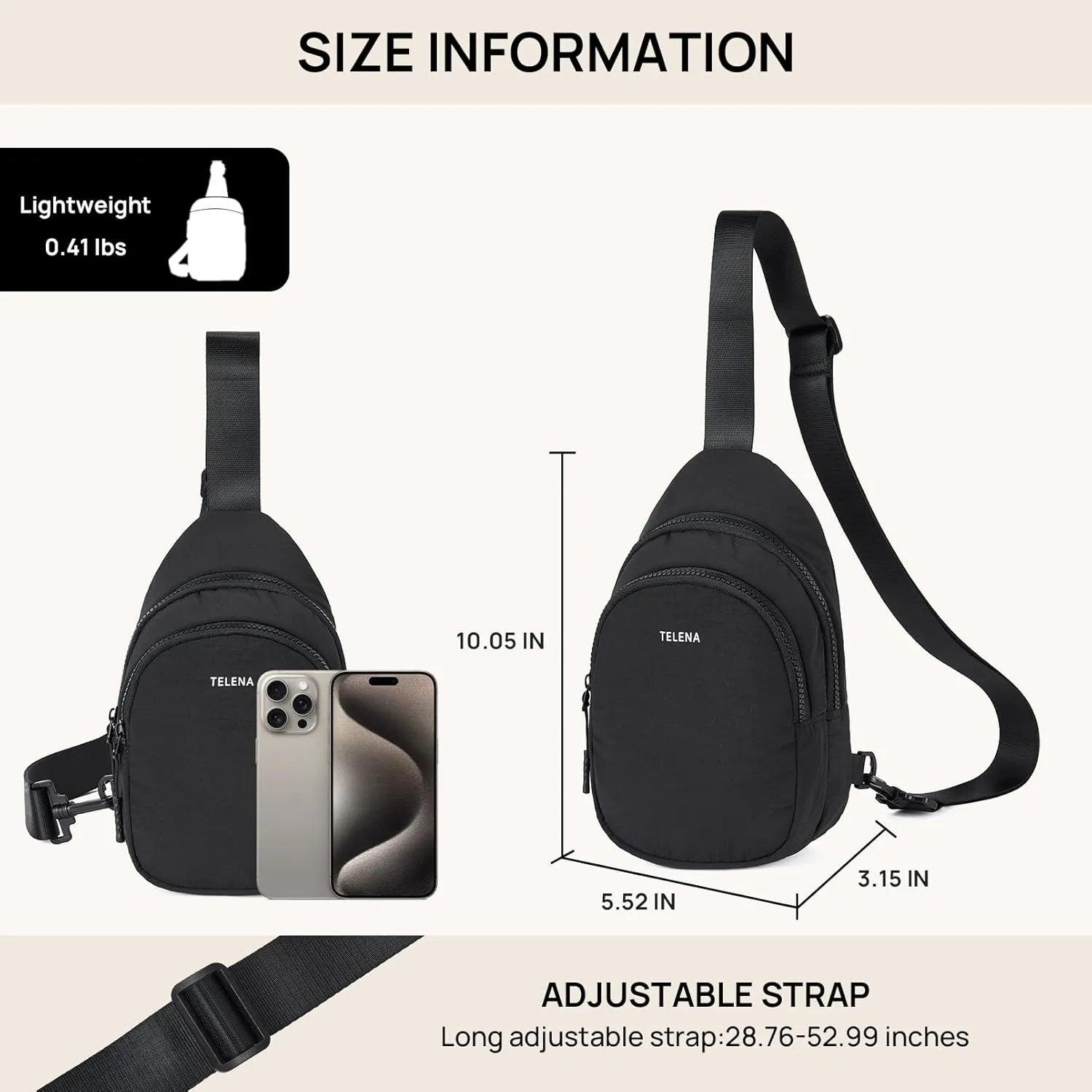 Telena Sling Bag for Women Crossbody Bags Fashion Fanny Pack Cross Body for Travel Hiking Cycling 0-Black