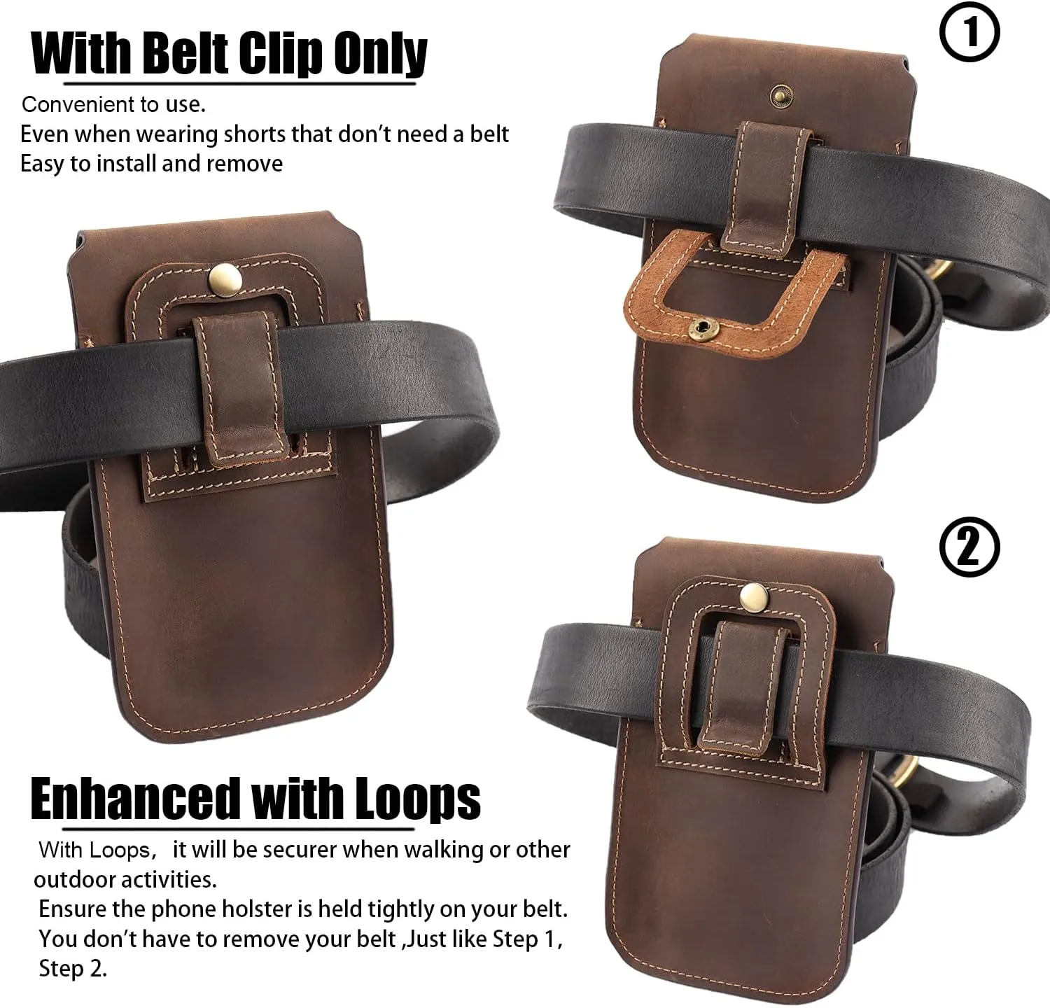 Topstache Leather Phone Holster for Belt,Flip Cell Phone Case with Belt Clip for S22 Ultra,S22 Plus,S22, Pouch for iPhone 14/13 Pro Max, Universal Smartphone Sheath