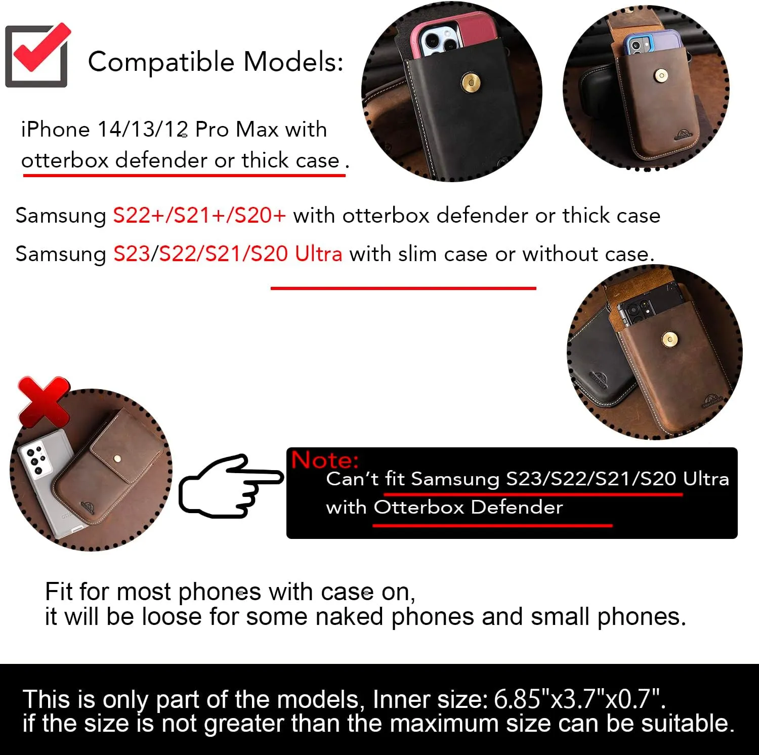 Topstache Leather Phone Holster for Belt,Flip Cell Phone Case with Belt Clip for S22 Ultra,S22 Plus,S22, Pouch for iPhone 14/13 Pro Max, Universal Smartphone Sheath