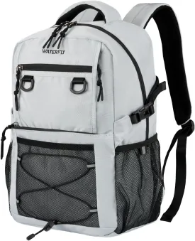 WATERFLY Travel Hiking Casual Backpack: Woman Man Everyday Commuter Outdoor City Daypack College Bookbag with Compartment - 22L Weekender Day Back Pack Carry on Airplane Flight Approved, Light Gray