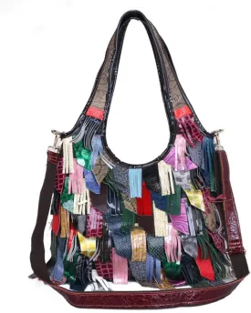 Womens Multicolor Boston Bag Genuine Leather Colorful Large Tote Handbag Purse