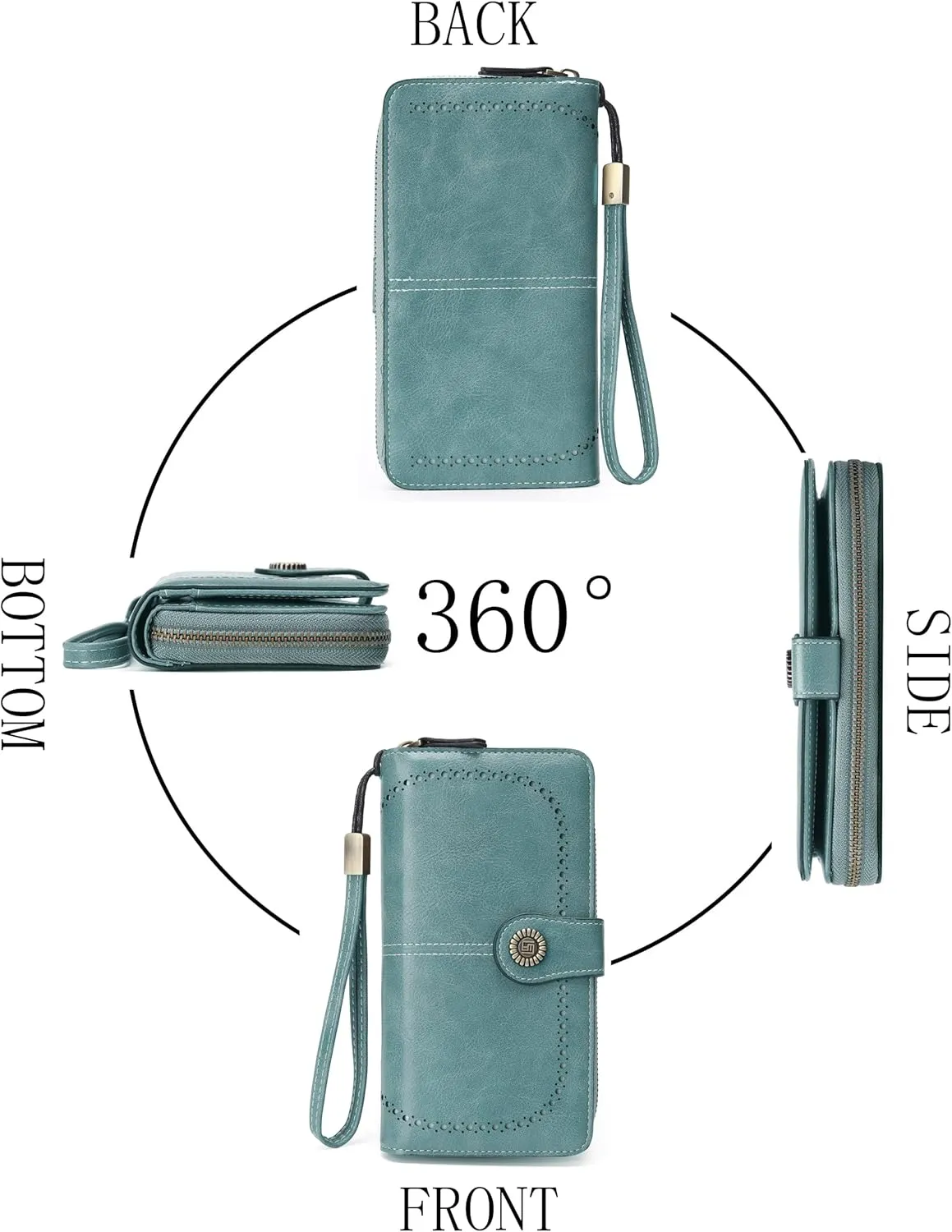 Womens Wallet Leather Large Capacity Card Holder Zipper Wristlet Wallets for Women-blue