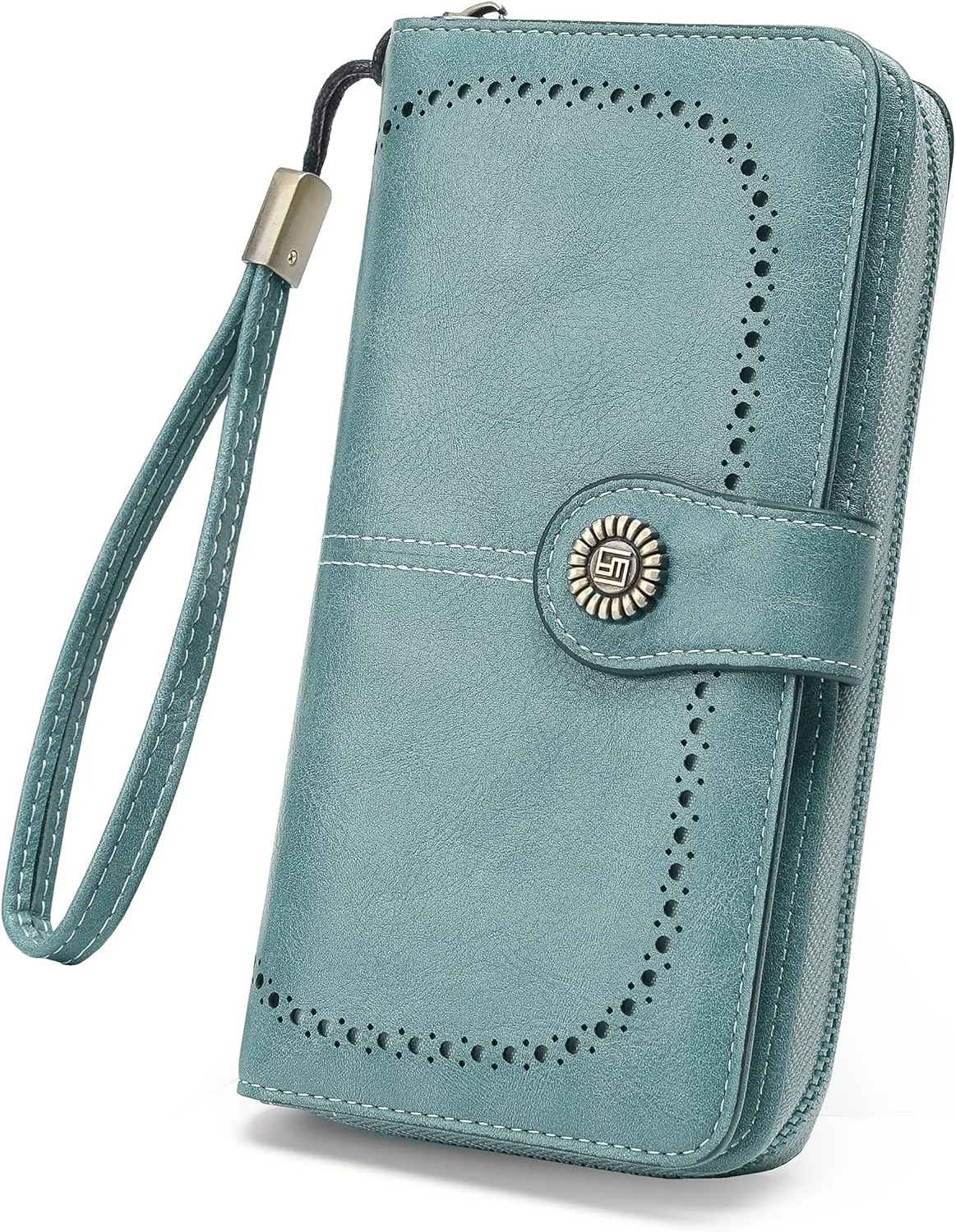 Womens Wallet Leather Large Capacity Card Holder Zipper Wristlet Wallets for Women-blue