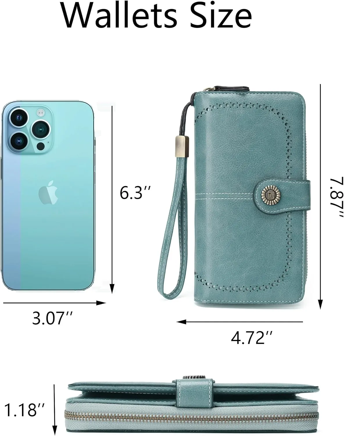 Womens Wallet Leather Large Capacity Card Holder Zipper Wristlet Wallets for Women-blue