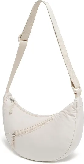 YIKOEE Nylon Crescent Crossbody Bag for Women Small Sling Shoulder Hobo Purse with Front Zipper Pocket
